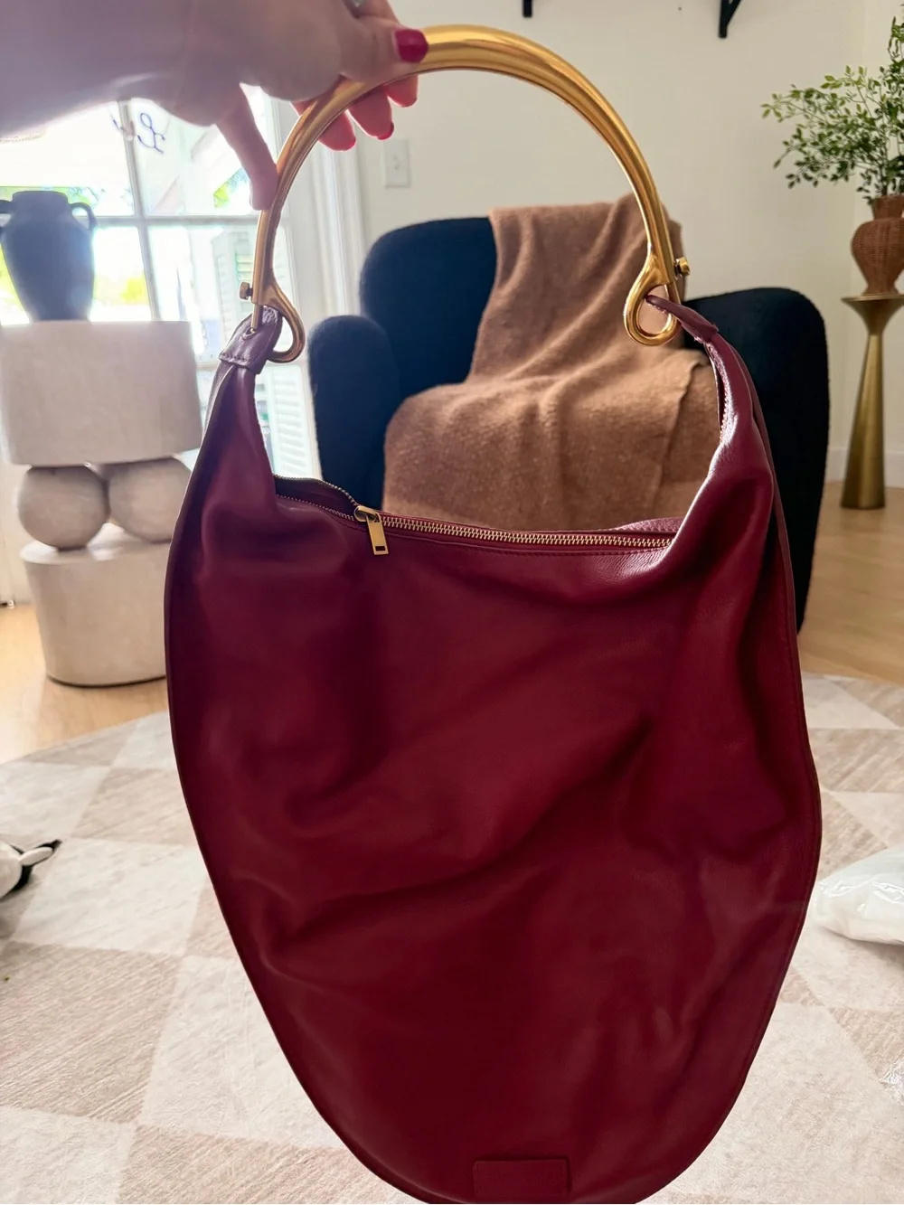 Walter Baker Wine-Red Leather Hobo with Gold Handle